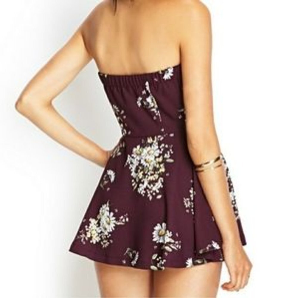 Forever 21 Burgundy Floral Strapless Mini Dress - Picture 2 of 11